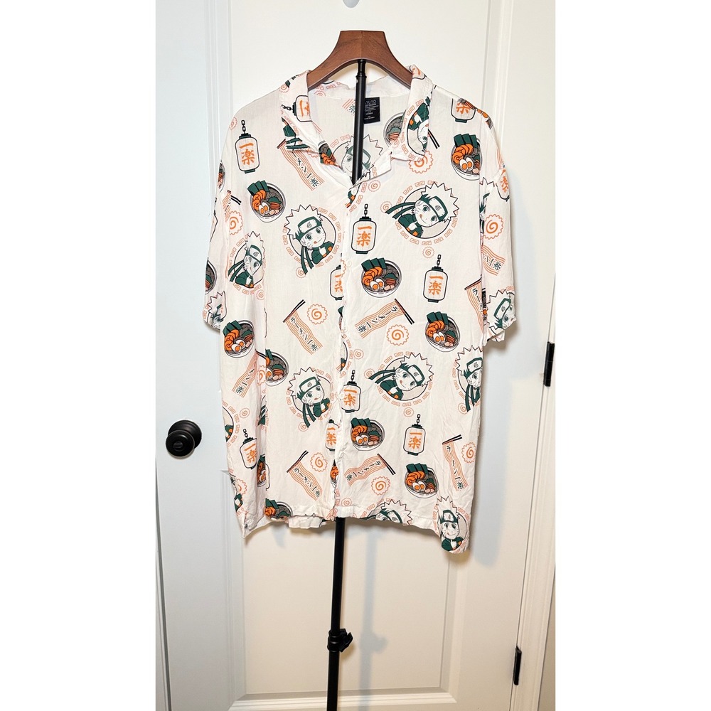 Naruto Shippuden Ramen All Over Print Button Down Shirt White Mens XXL Rayon